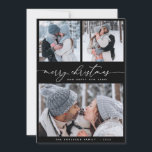 Cartão Natal preto 3 Collage Multi Photo Holiday<br><div class="desc">Esta design é adequada para a família ou amigos,  o cartão de Férias de Natal. Há também uma foto na parte de trás do cartão.</div>