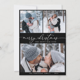 Cartão Natal preto 3 Collage Multi Photo Holiday