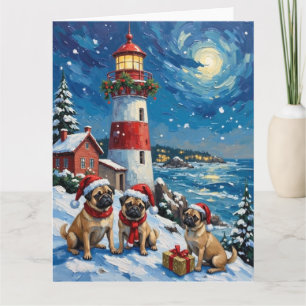 Cartão Natal Pug Farol Férias