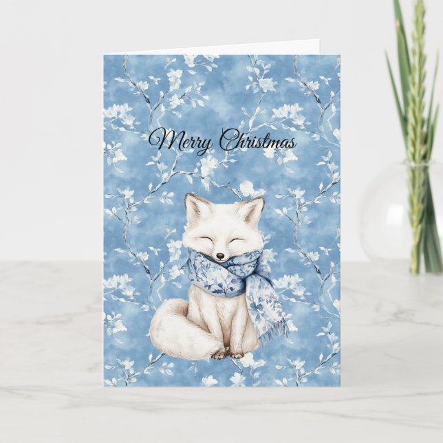 Cartão Natal Raposa Floral Azul (Frente)