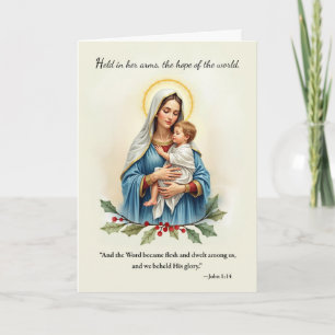 Cartão Natal religioso Mary Madonna e Paz Infantil