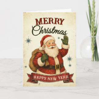 Cartão Natal Retrô Feliz e Ano Novo Feliz