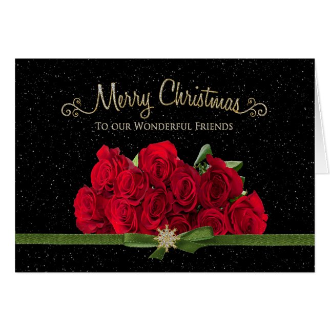 Cartão Natal - Rosas vermelhas - Nossos Amigos - Neve - (Frente Horizontal)