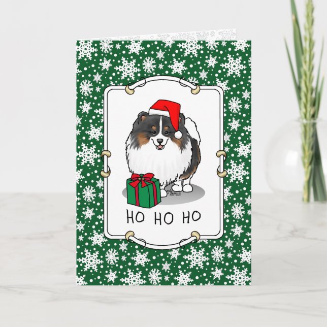 Cartão Natal Santa Hat Pomeraniano (tricolor) (Frente)
