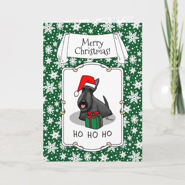 Cartão Natal Santa Hat Scottish Terrier (preto) (Frente)