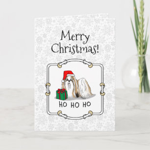 Cartão Natal Santa Hat Shih Tzu (branco-tan)