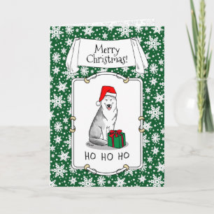Cartão Natal Santa Hat Siberian Husky (prateado)
