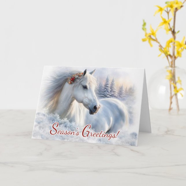 Cartão Natal Seasons Saudações Belo Cavalo Neve (Flor Amarela)