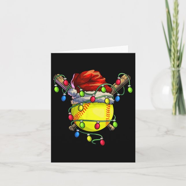 Cartão Natal Sofball Natal Luzes de Natal do Natal Softba (Frente)