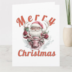 Cartão Natal Steampunk Moderno com Papai Noel e Rena Robô