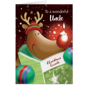 Cartão Natal, tio. Snowdrop em cervos vermelhos do nariz