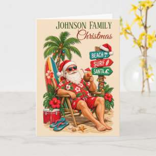 Cartão Natal Tropical Praia Papai Noel Retro Tropical