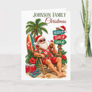 Cartão Natal Tropical Praia Papai Noel Retro Tropical