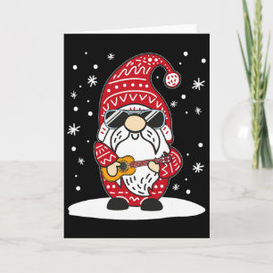 Cartão Natal Ukulele Xmas Gnome Tocando Uke Guitarra Mu