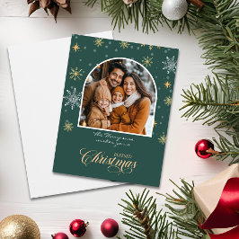 Cartão Natal Verde com Flocos de Neve Modernos