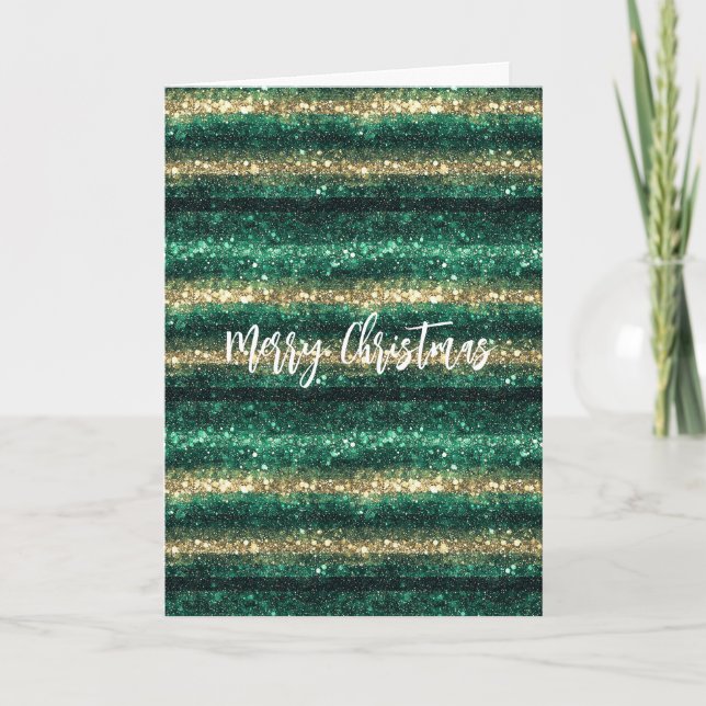 Cartão Natal Verde Dourado Glitter (Frente)