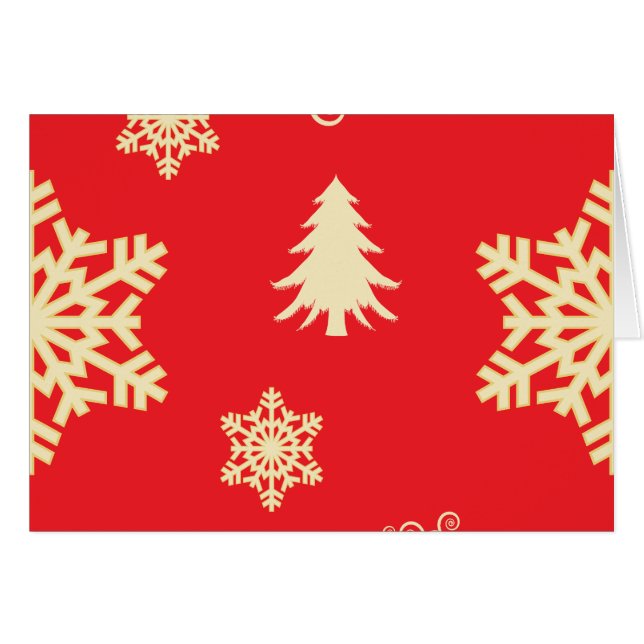 Cartão Natal Vermelho com Flocos de Neve Cream (Frente Horizontal)