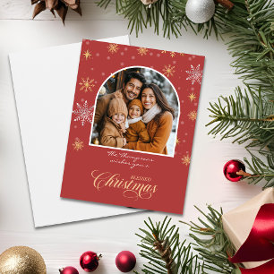 Cartão Natal Vermelho com Flocos de Neve Modernos