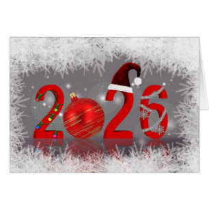 Cartão Natal Vermelho Festivo Ano Novo 2026 Feliz Natal