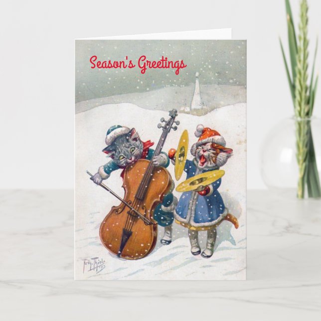 Cartão natal vintage, Arthur Thiele Cats (Frente)