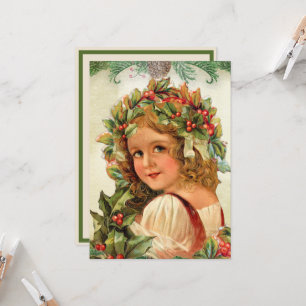 Cartão Natal vintage, Holly, sai de seu cabelo