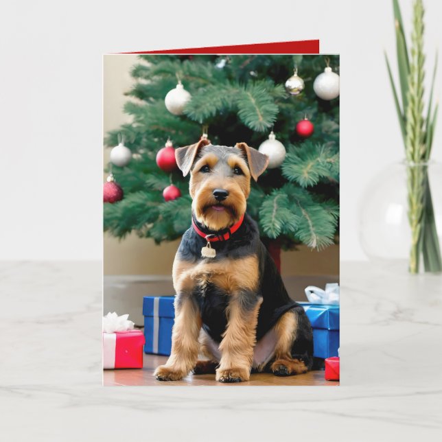 Cartão Natal Welsh Terrier Pela Árvore (Frente)