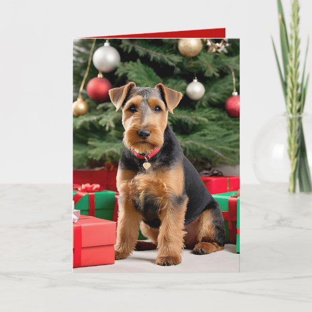 Cartão Natal Welsh Terrier Pela Árvore (Frente)
