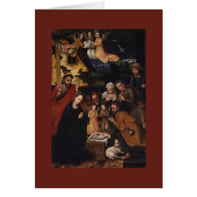 Cartão Natividade Cena Cribo Adoração da Criança Jesus (Frente)