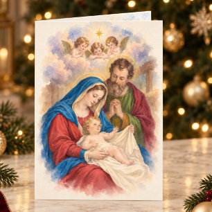 Cartão Natividade Vintage & Anjos Natal Católico
