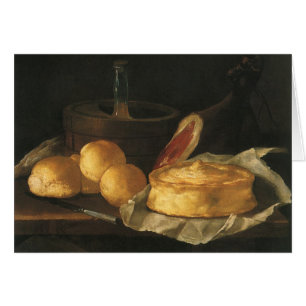 Cartão Natureza-morta Barroca Vintage com Pão, Tarte e Pr