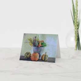 Cartão Natureza-morta de outono com abóboras, flores
