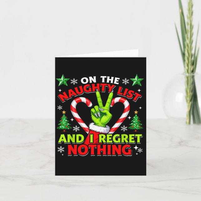Cartão Naughty List Regret Nothing Christmas Funny Xmas  (Frente)