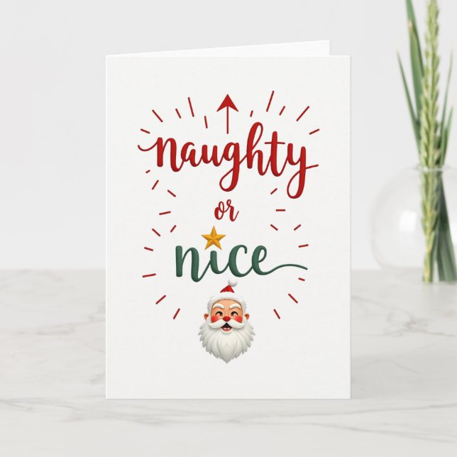 Cartão Naughty or Nice List Santa Christmas Card (Frente)