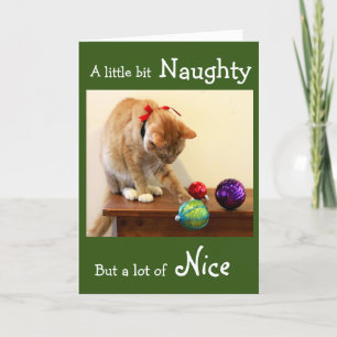 Cartão Naughty Orange Tabby with Christmas Ornaments