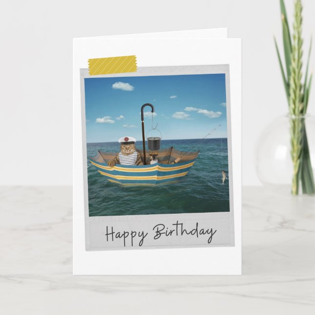 Cartão Nautical Cat Funny Birthday Card (Frente)