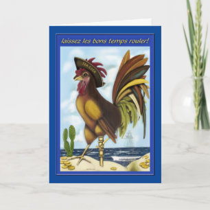 Cartão Nautical Pirate Rooster on Island greeting card