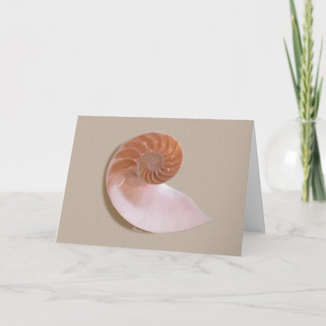 Cartão Nautilus Shell na placa de saudação de areia (Frente)