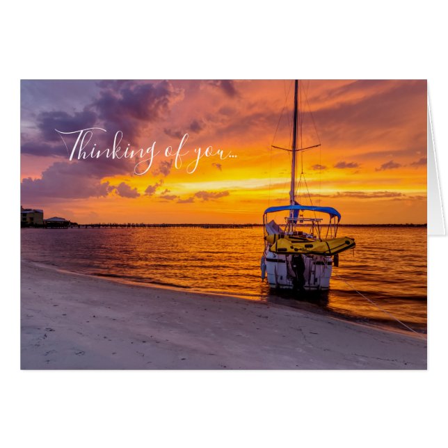 Cartão Navarre Florida Fire Sunset Pensando em você (Frente horizontal)