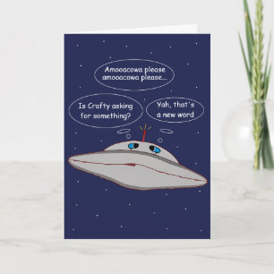 Cartão Nave Espacial Alienígena Engraçada Cômica Palavra 