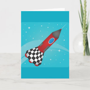 Cartão Nave Espacial Vermelha Retro no Espaço Galáctico