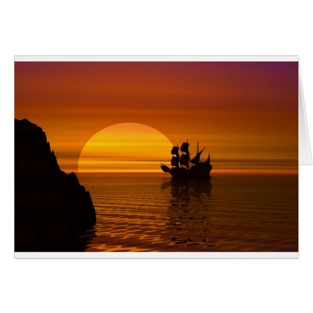 Cartão Navegação no pôr do sol (Frente Horizontal)