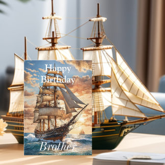 Cartão Navio à vela no amanhecer feliz irmão de aniversár