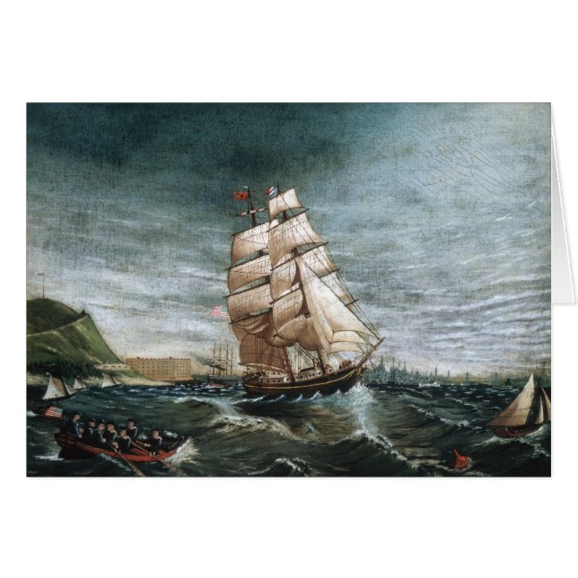 Cartão Navio Clipper no Porto de Nova Iorque, 1890 (Frente Horizontal)