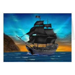 CARTÃO NAVIO DE PIRATA NO POR DO SOL