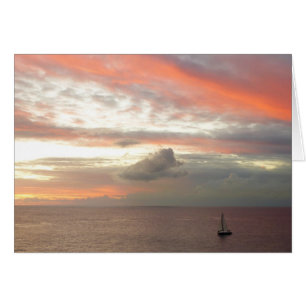 Cartão Navio de vela em sol Belo e Rosa, paisagem