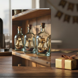 Cartão Navio num frasco de Aniversário Marítimo para Irmã