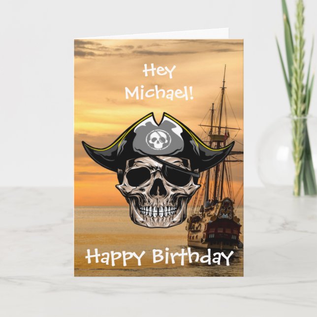 Cartão Navio Pirata de Aniversário Mais Fofo (Frente)