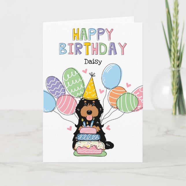 Cartão Negra Branca Cockapoo Cão Cavapoo Feliz Aniversári (Frente)