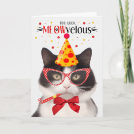 Cartão Negra e Branca de Gato MEOWveloz Aniversário