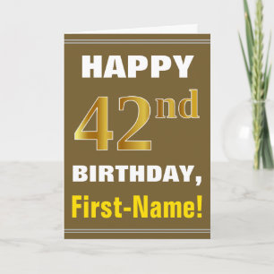Cartão Negrito, Castanho, Faux Dourado 42º Aniversário